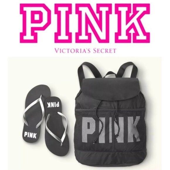 Pink By Victoria’s Secret Backpack And Flip Flop - Picture 1 of 3
